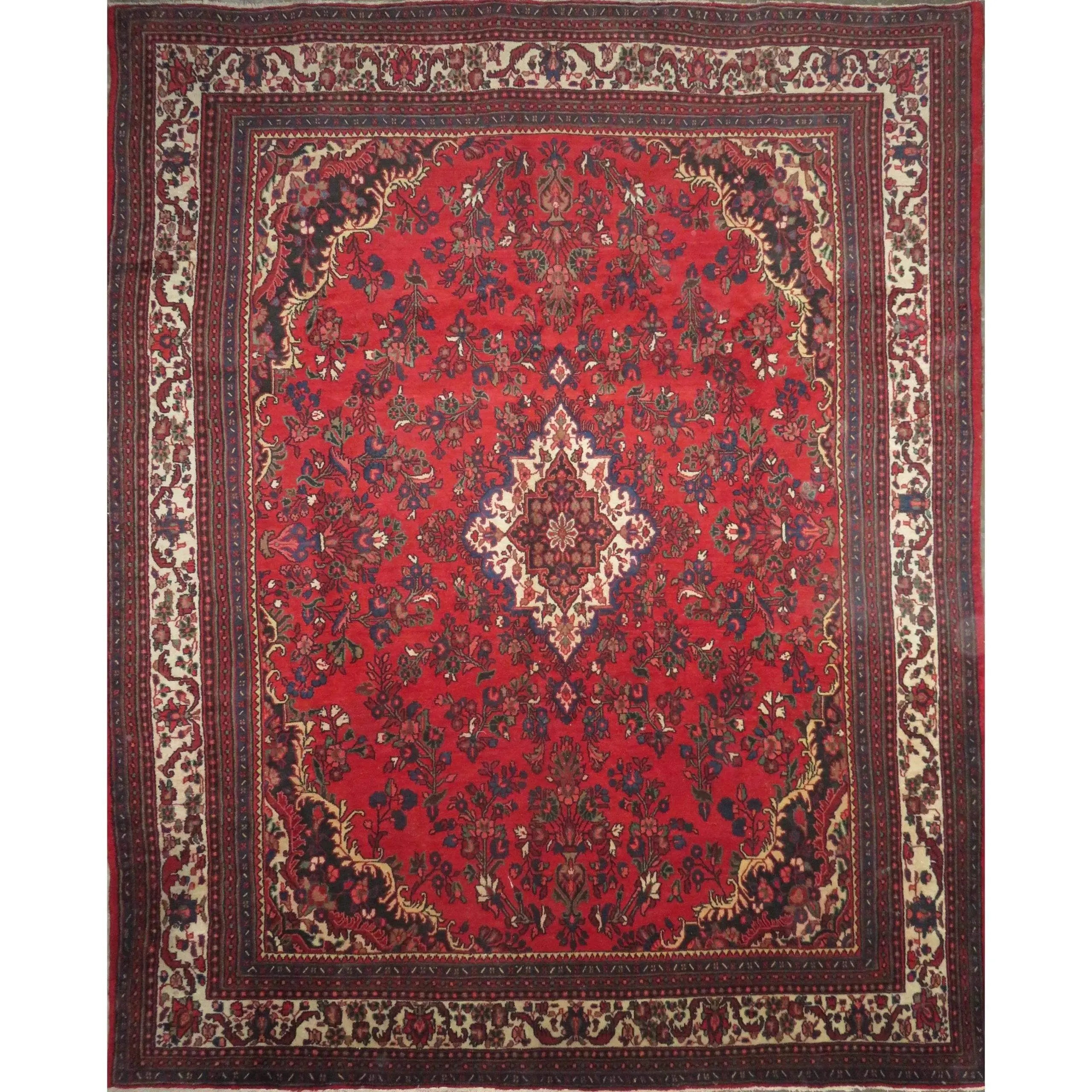 One Of The Kind Hand-Knotted Persian Wool Rug _ Luxurious Vintage Design, 12'6" x 10'2", Artisan Crafted